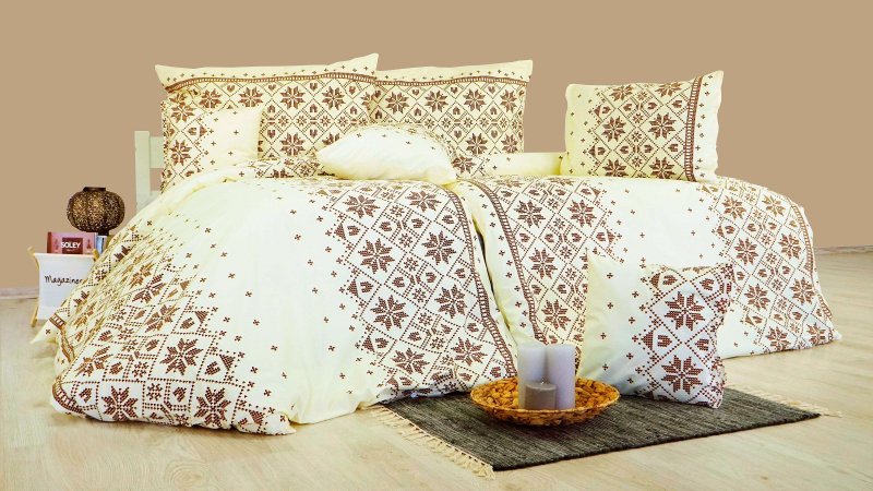 Бавовняна_постільна_білизна_Etno_кремово-коричнева_EMI