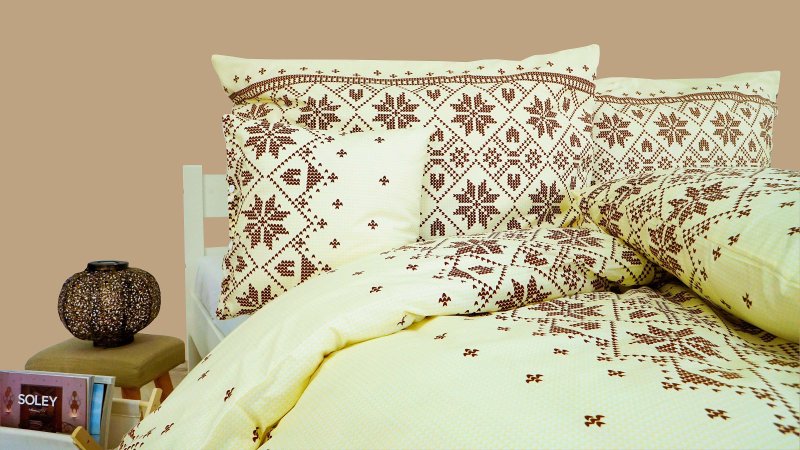 Бавовняна_постільна_білизна_Etno_кремово-коричнева_EMI