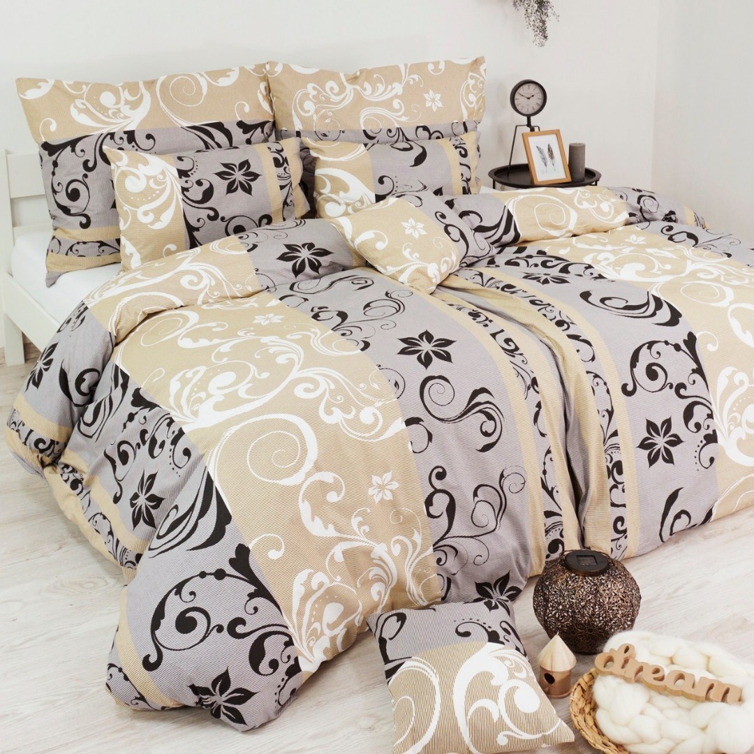 Крепова постільна білизна Lilien сіро-бежева EMI