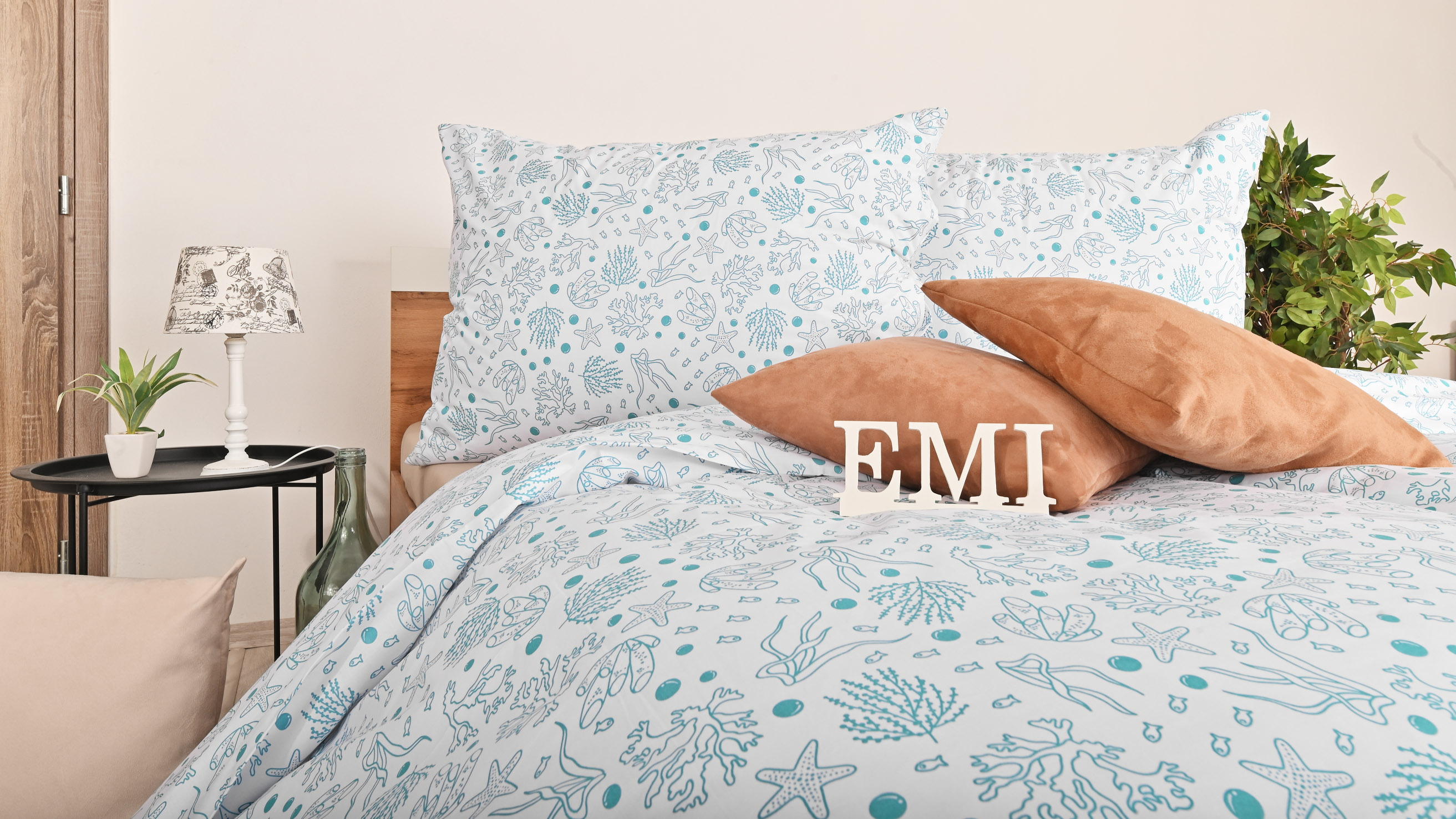Бавовняна постільна білизна Sea бірюза EMI