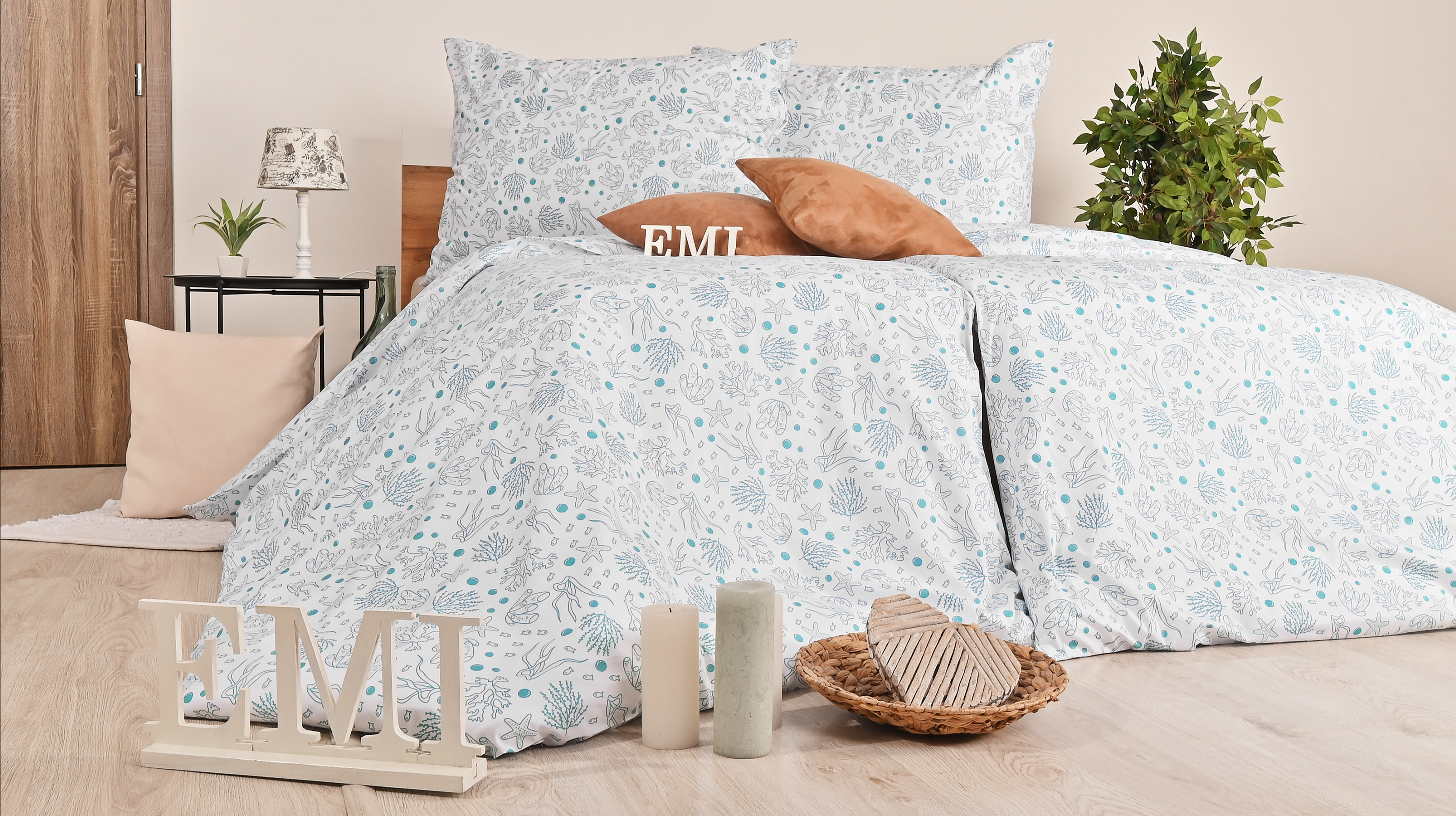 Бавовняна постільна білизна Sea бірюза EMI